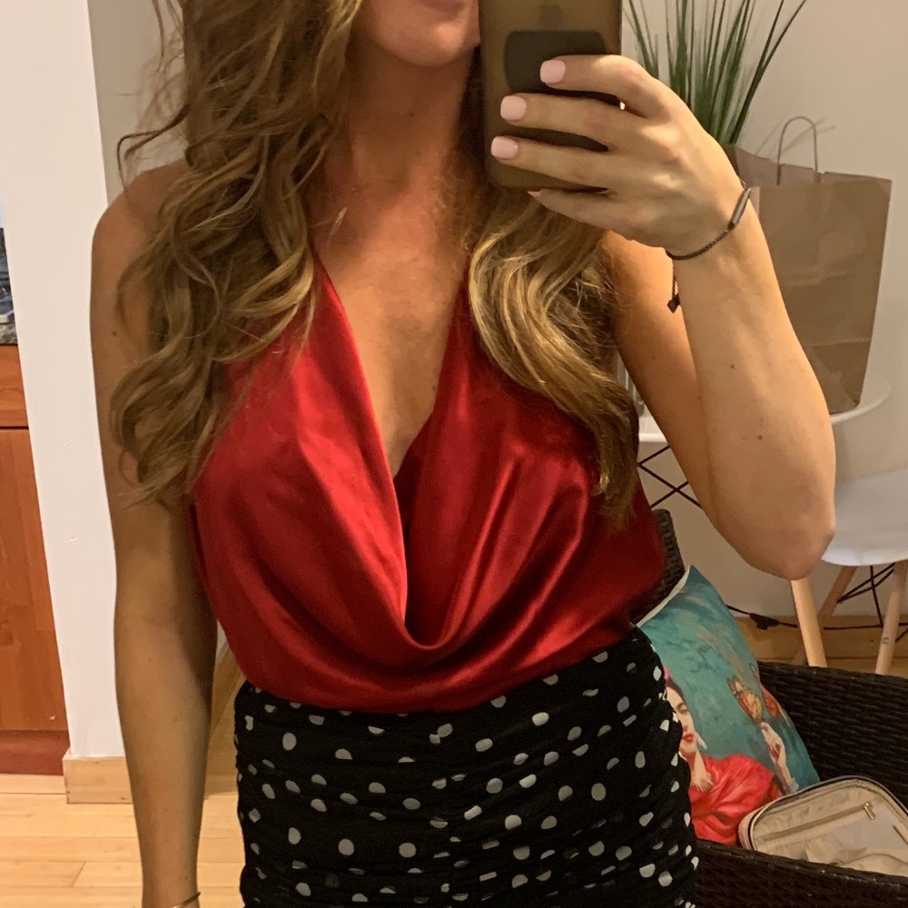 Red silk top